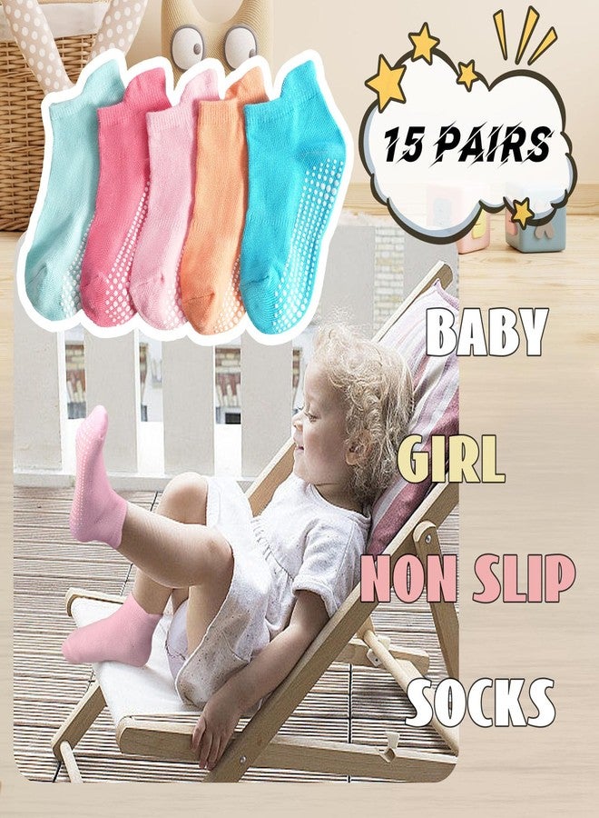 HYCLES 15 Pairs Girl Grip Socks Non Slip Toddler Girls Socks Baby Ankle Sock for 1-3T Kids - Image 2